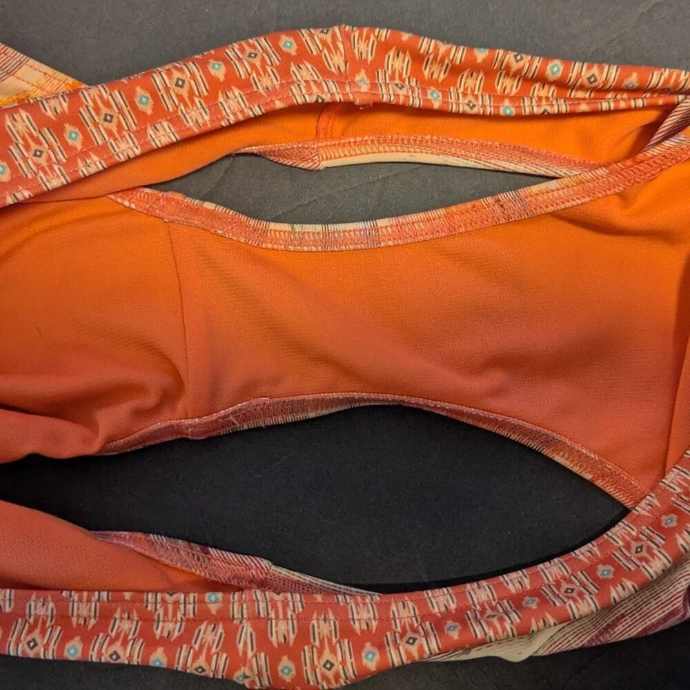 Prana Ramba Bikini Bottom Peach Bonita Swim Boho Print Mid Rise Full Seat Large‎